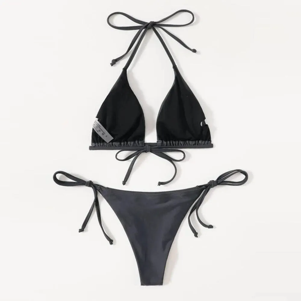 2 Piece String Bikini Set Halter Tie Back Triangle Bikini and High Cut Bikini Bottom Sexy Swimsuits