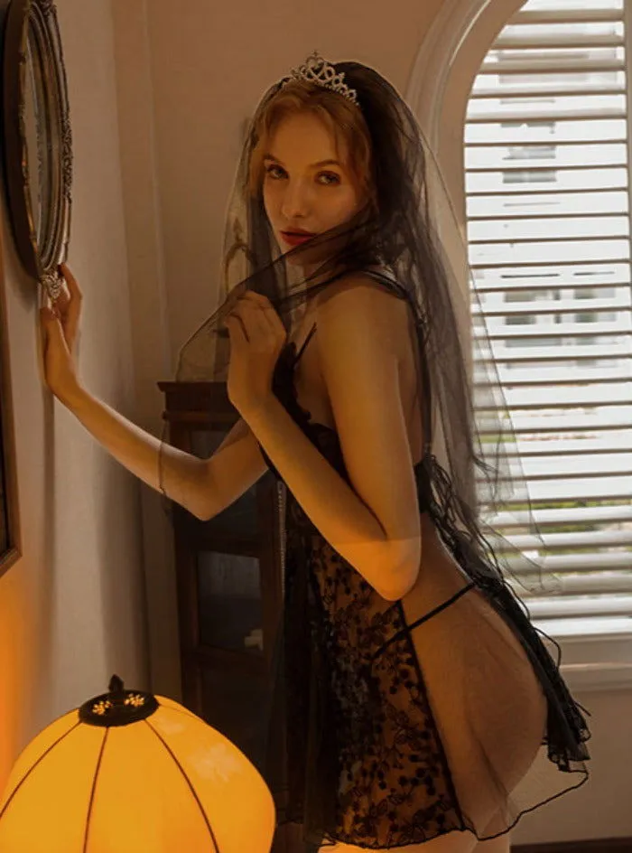 Black Floral Lace Nightdress