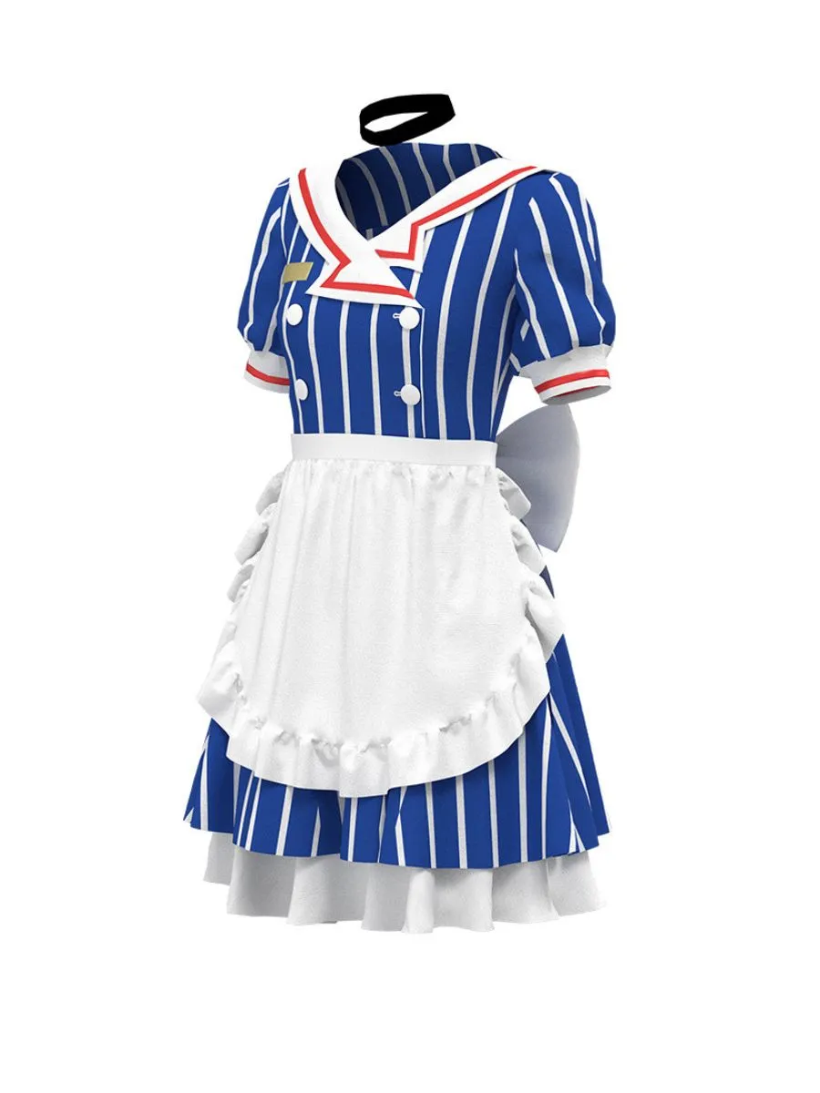 Blue Striped Maid Dress with Apron