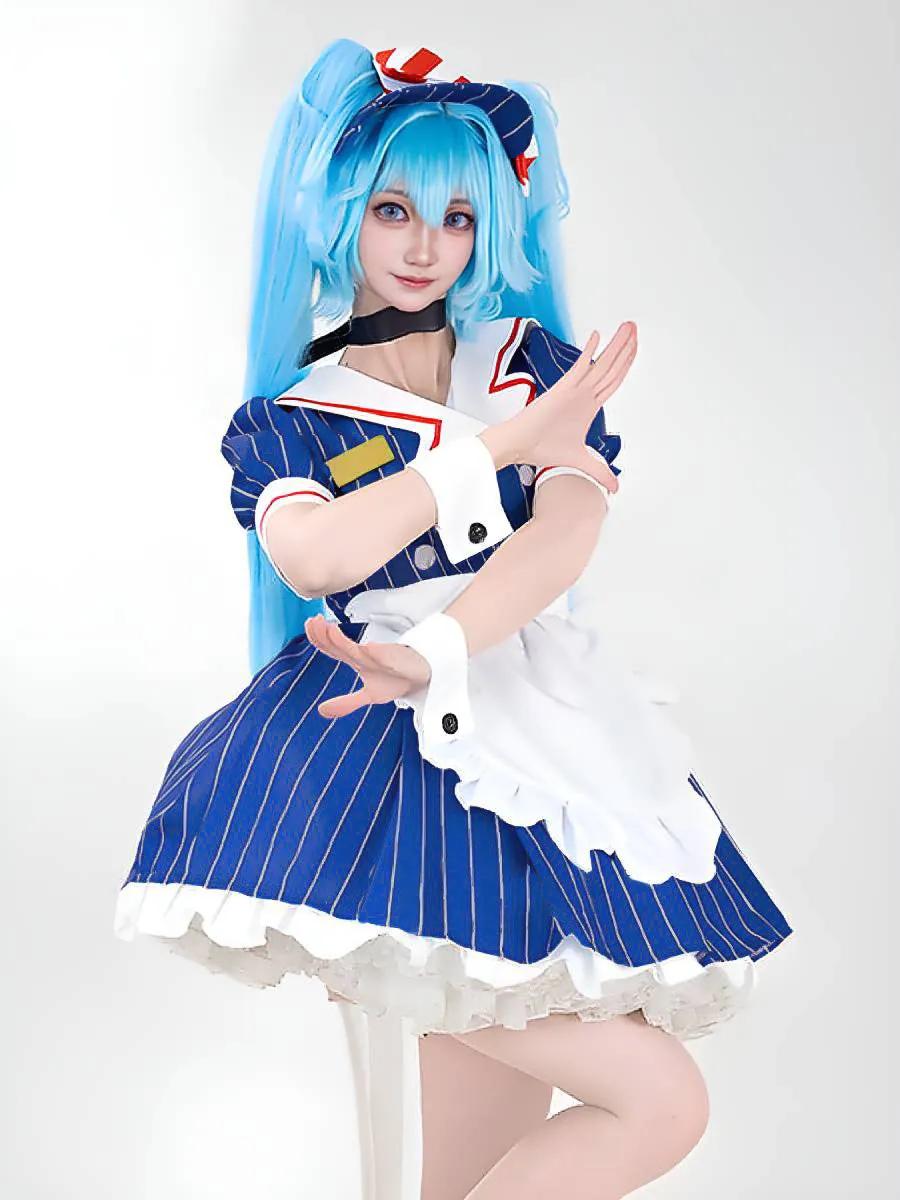 Blue Striped Maid Dress with Apron