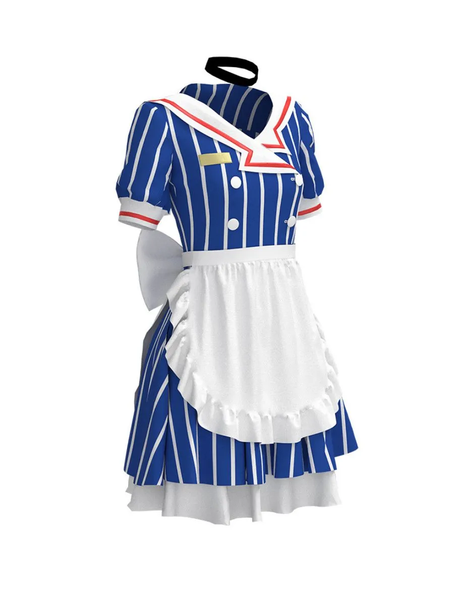 Blue Striped Maid Dress with Apron