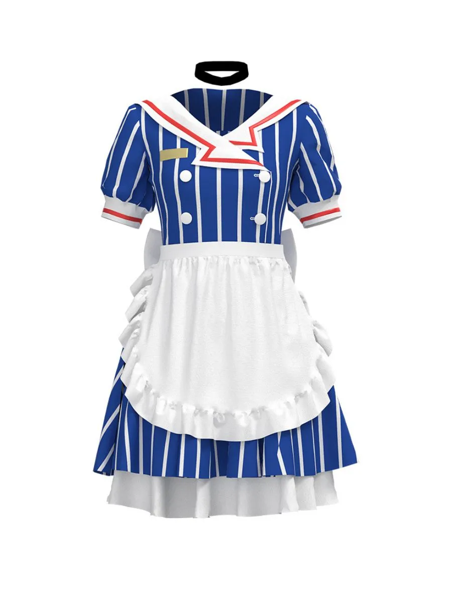 Blue Striped Maid Dress with Apron