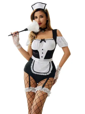 Cold Shoulder French Maid Bodysuit