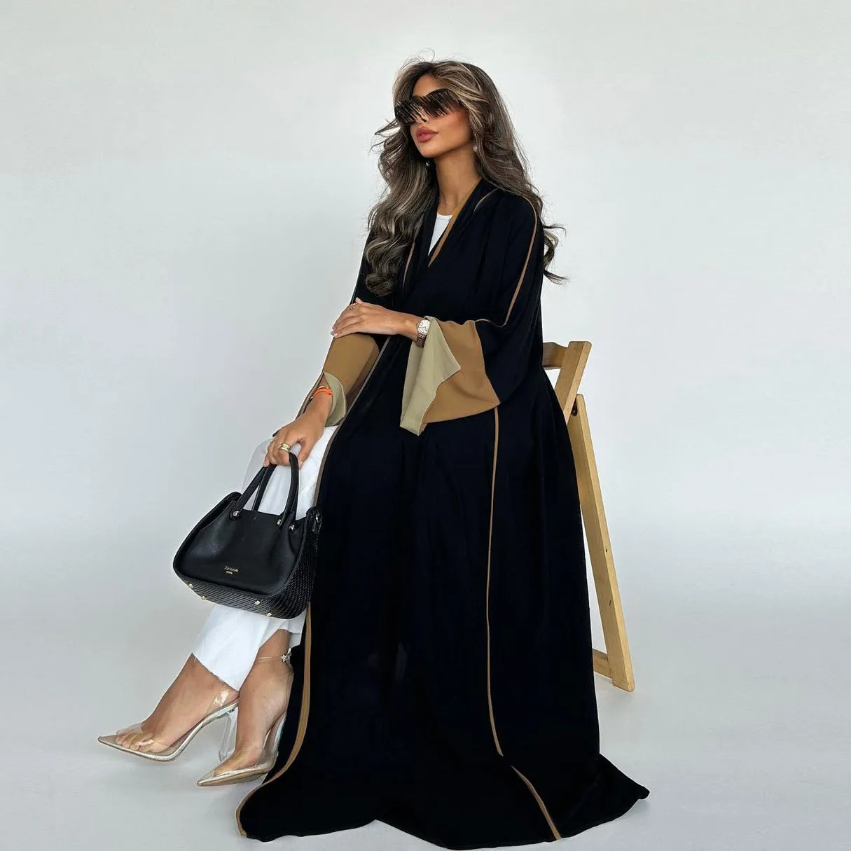Fashion Middle East Stitching Large Sleeves Cardigan Dubai Elegant Dress