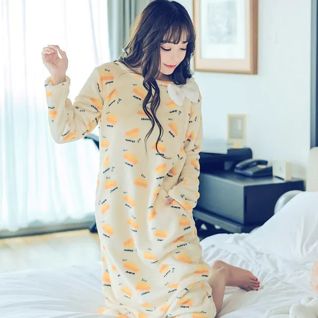 Fashion Women Winter Night Skirt Leisure Home Clothes Long SleeveThicken Warm Flannel NIghtgown for Women Dress Sleepwear Girl