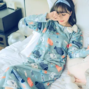 Fashion Women Winter Night Skirt Leisure Home Clothes Long SleeveThicken Warm Flannel NIghtgown for Women Dress Sleepwear Girl