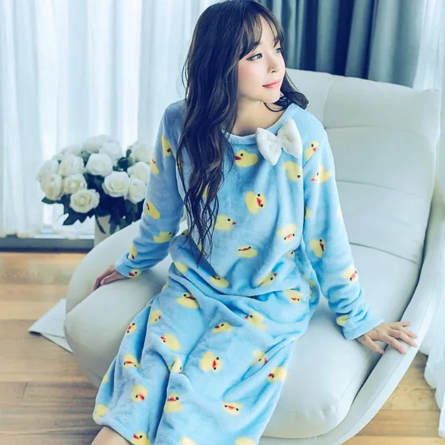 Fashion Women Winter Night Skirt Leisure Home Clothes Long SleeveThicken Warm Flannel NIghtgown for Women Dress Sleepwear Girl