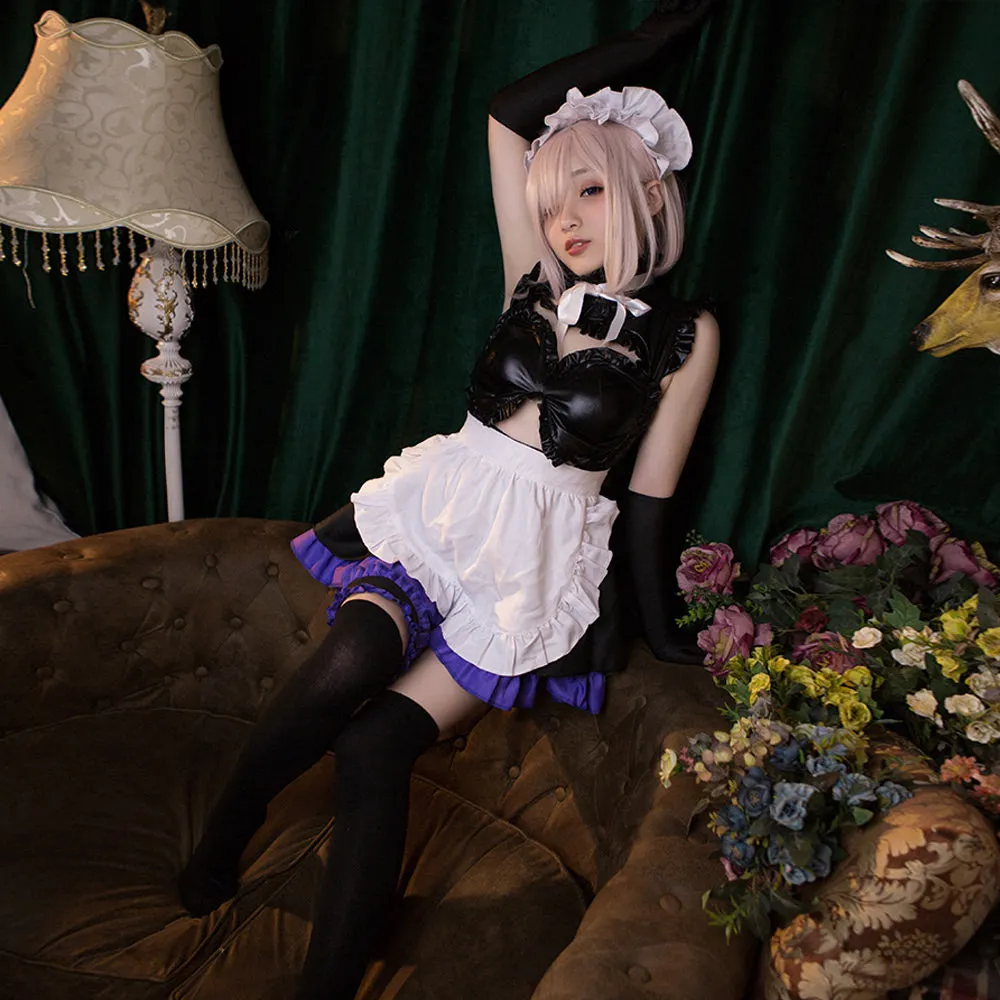 Fate Grand Order Mash Kyrielight Costume Anime FGO Matthew Maid Cosplay Outfits Latex Maid Dress with Full Set Accessories