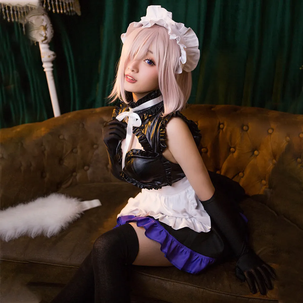 Fate Grand Order Mash Kyrielight Costume Anime FGO Matthew Maid Cosplay Outfits Latex Maid Dress with Full Set Accessories