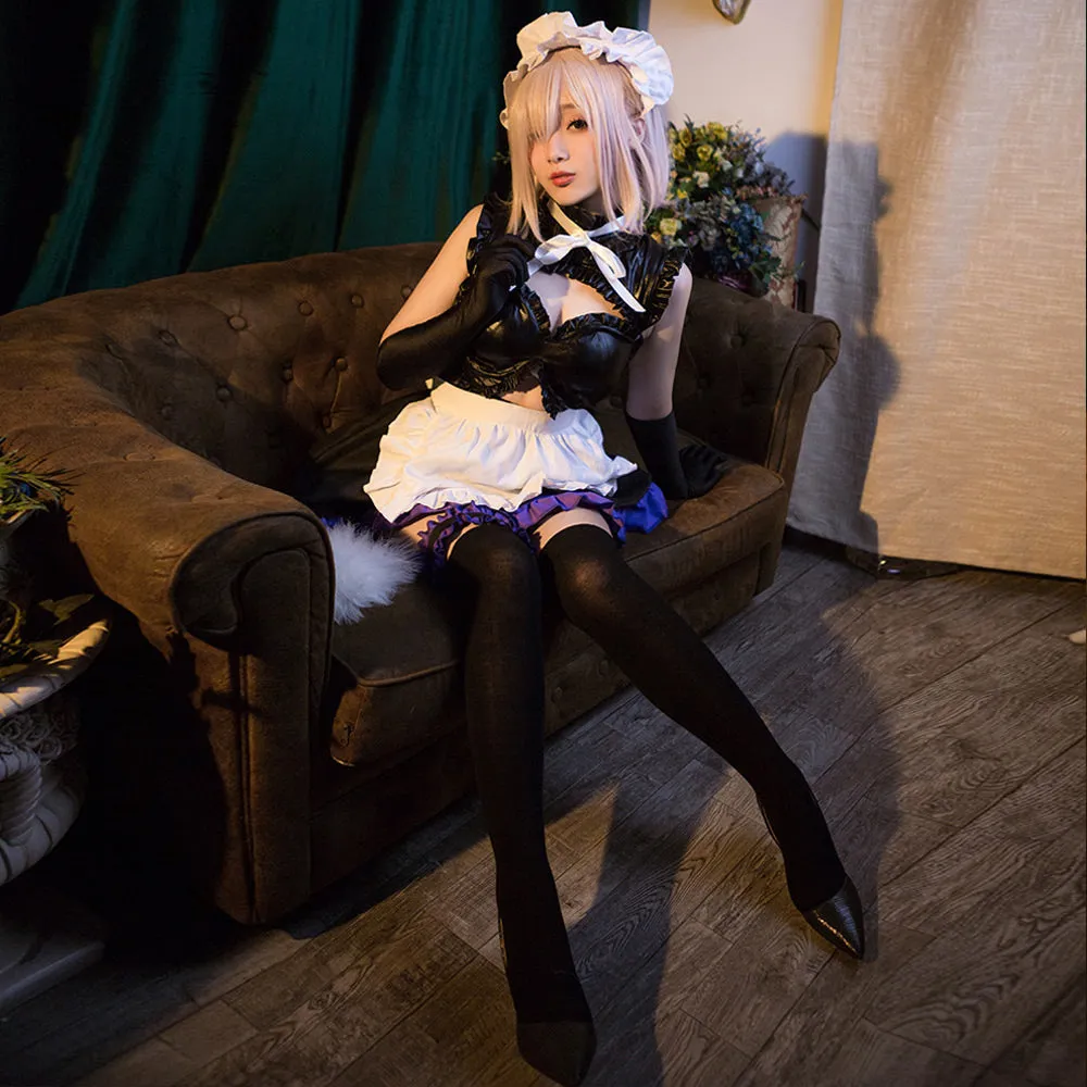 Fate Grand Order Mash Kyrielight Costume Anime FGO Matthew Maid Cosplay Outfits Latex Maid Dress with Full Set Accessories