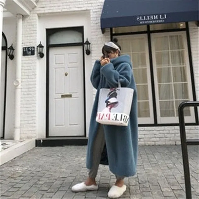 Fur Coat Autumn Winter 2019 Hot Sale Women Faux Fur Coat Teddy Coat Imitation Rabbit Hair Long Hooded Fur Coats Sheepskin Coat