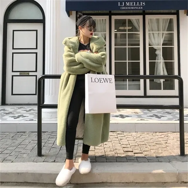 Fur Coat Autumn Winter 2019 Hot Sale Women Faux Fur Coat Teddy Coat Imitation Rabbit Hair Long Hooded Fur Coats Sheepskin Coat