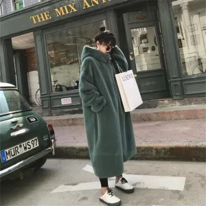 Fur Coat Autumn Winter 2019 Hot Sale Women Faux Fur Coat Teddy Coat Imitation Rabbit Hair Long Hooded Fur Coats Sheepskin Coat