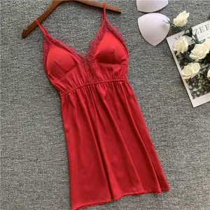 FZSLCYIYI Nightgowns & Sleepshirts Silk Sleepwear Women Night Dress Satin Sexy Lace Lingerie Nightshirts Sleep Lounge