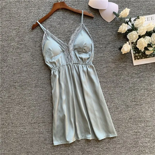 FZSLCYIYI Nightgowns & Sleepshirts Silk Sleepwear Women Night Dress Satin Sexy Lace Lingerie Nightshirts Sleep Lounge