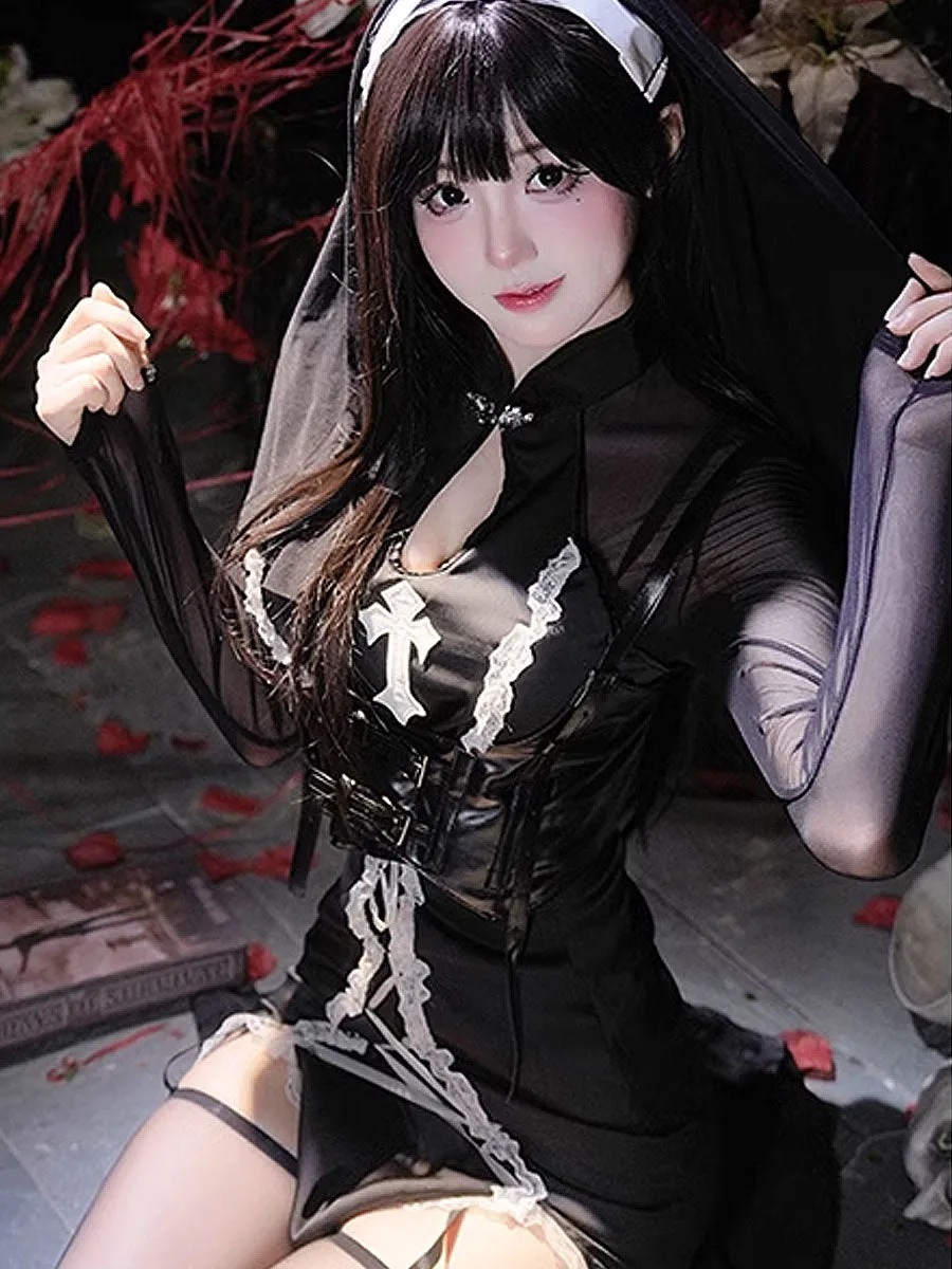 High Slit Nun Cosplay Maxi Dress