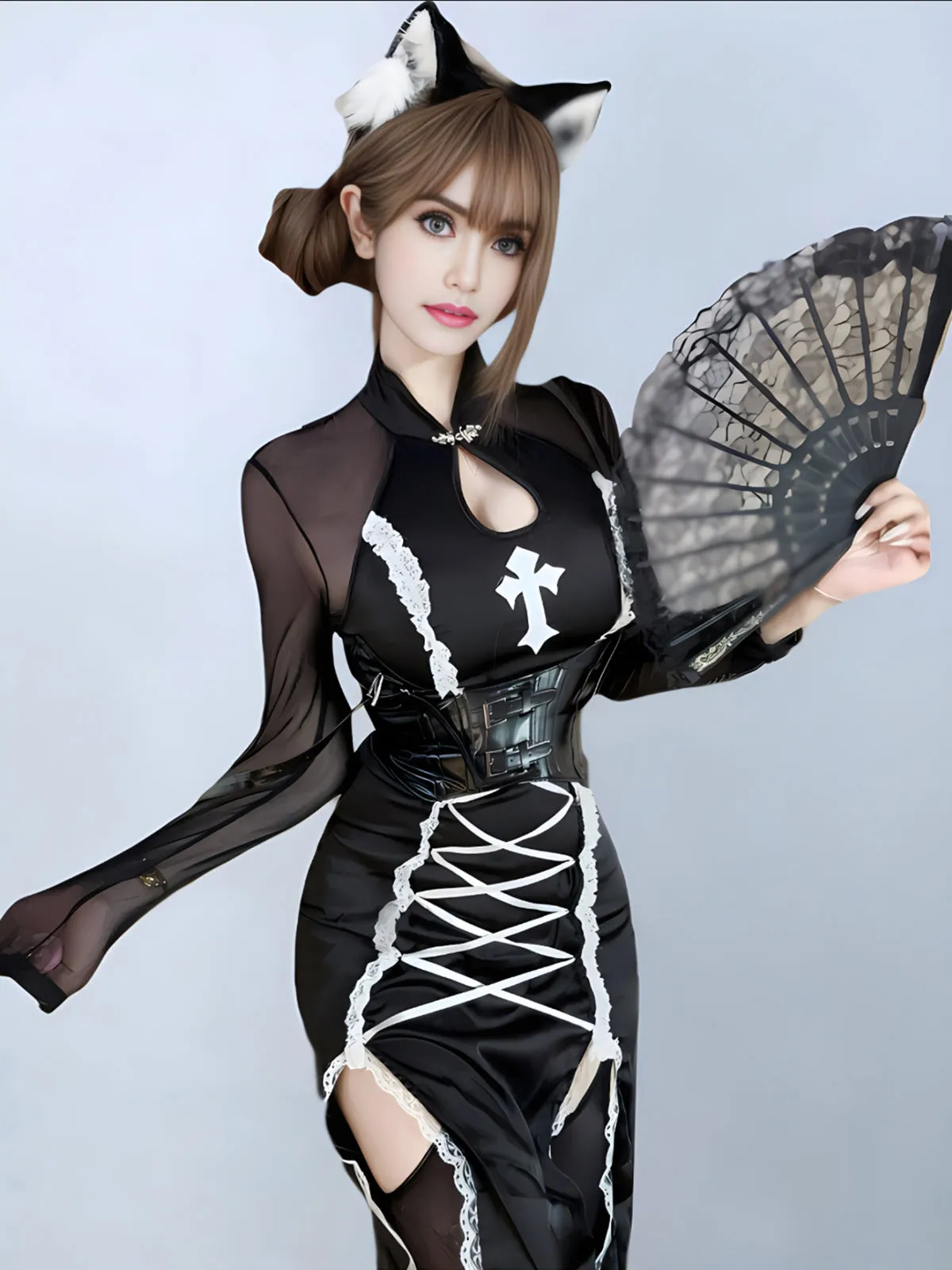 High Slit Nun Cosplay Maxi Dress