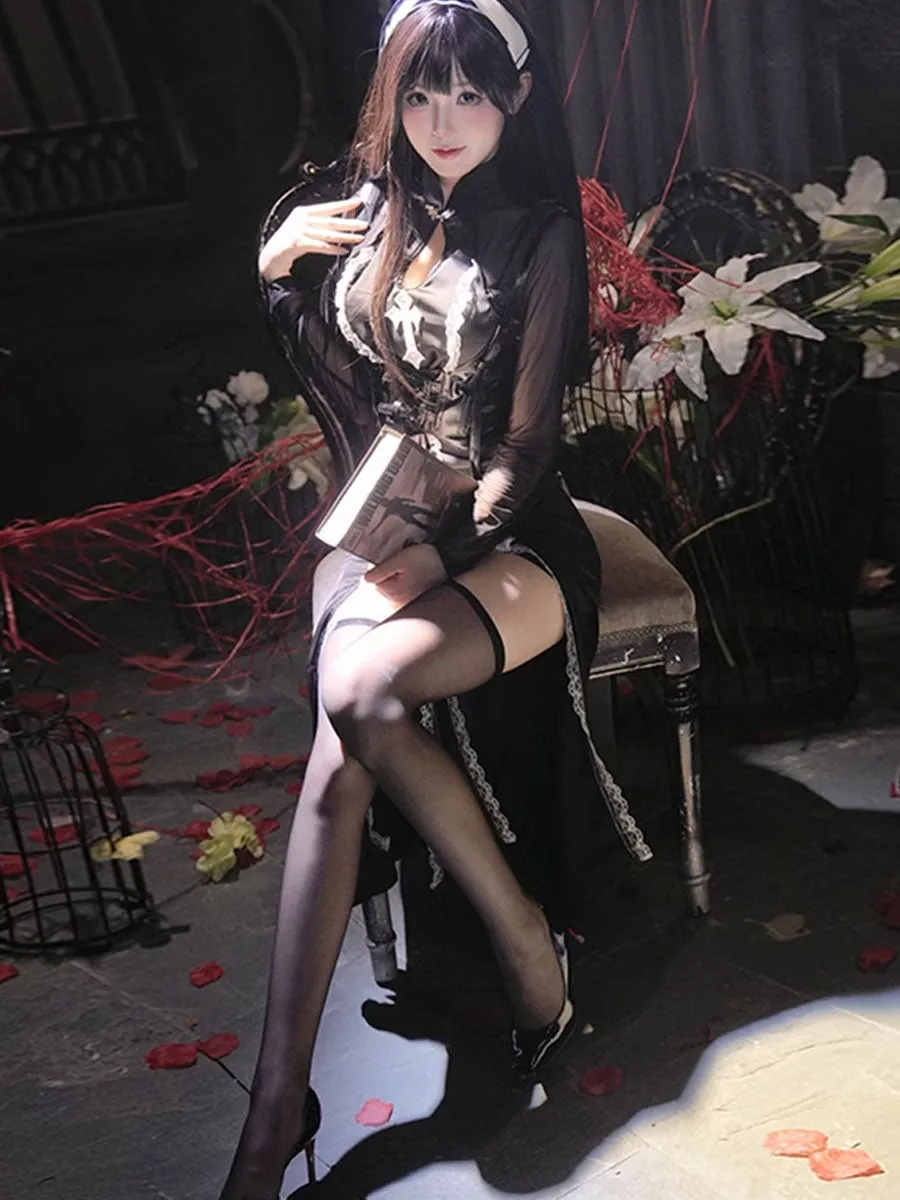 High Slit Nun Cosplay Maxi Dress