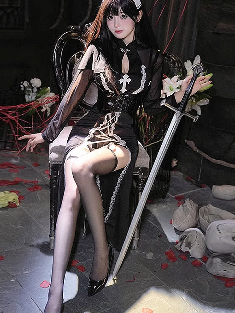 High Slit Nun Cosplay Maxi Dress
