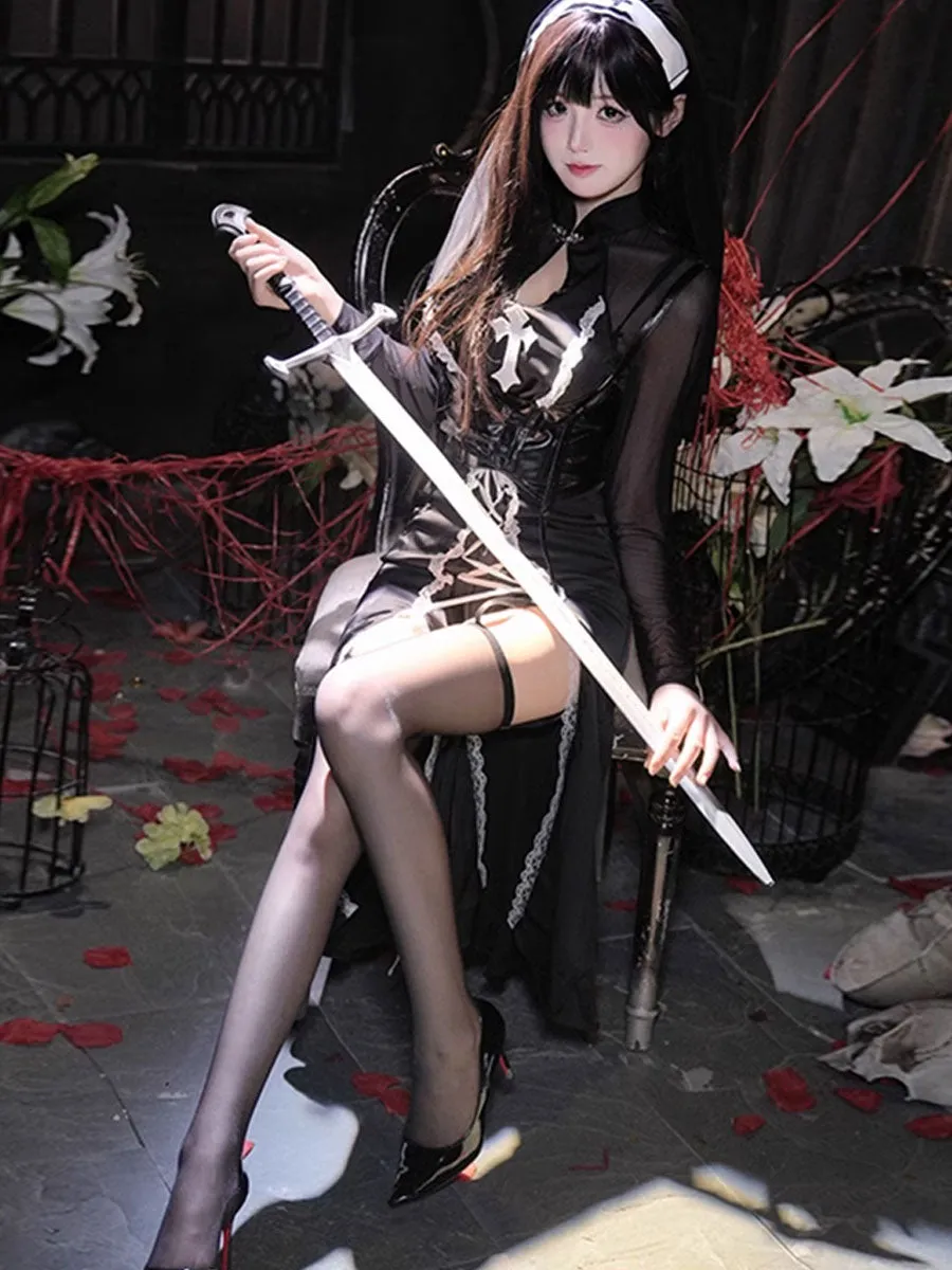 High Slit Nun Cosplay Maxi Dress