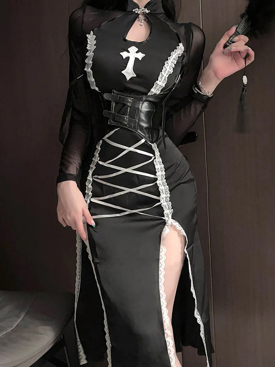 High Slit Nun Cosplay Maxi Dress