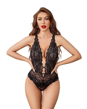 Lace Deep V Neck Bodysuit