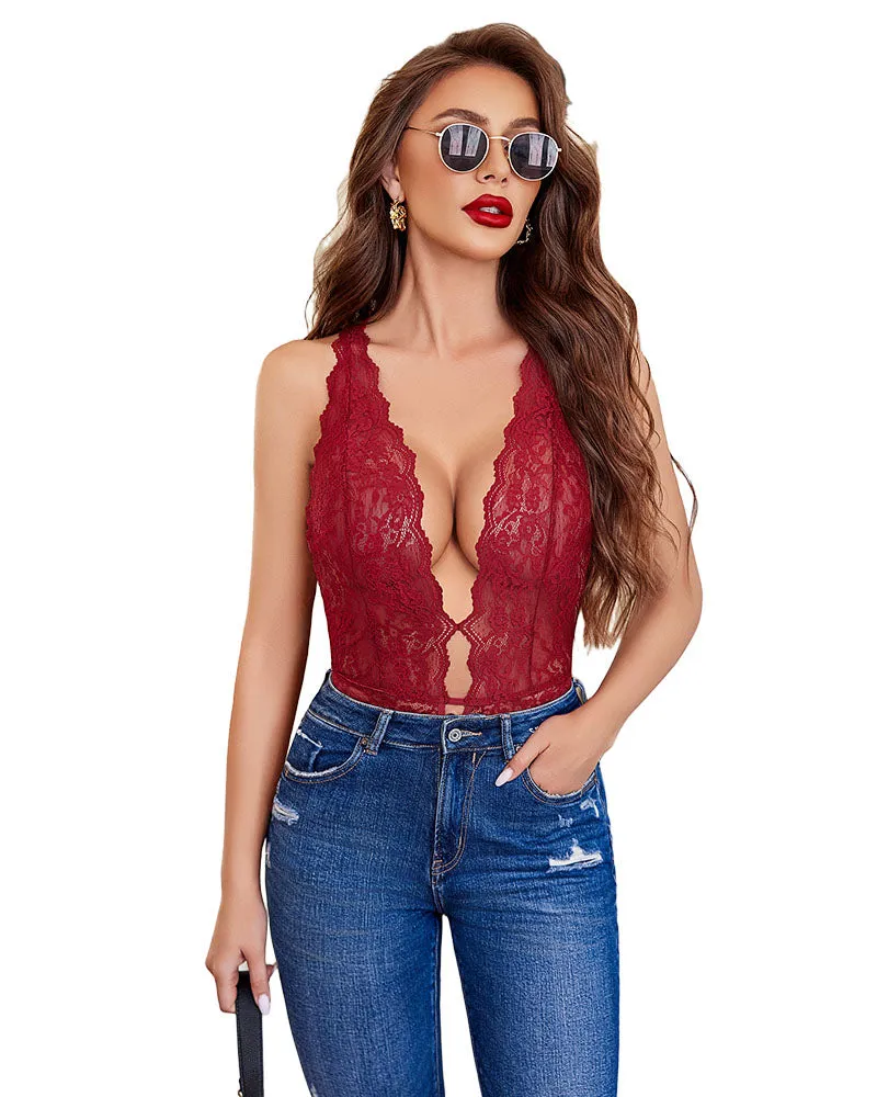 Lace Deep V Neck Bodysuit
