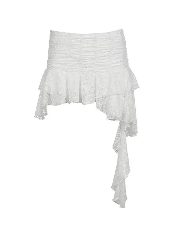 Lace Irregular Ruffled Mini Shirt