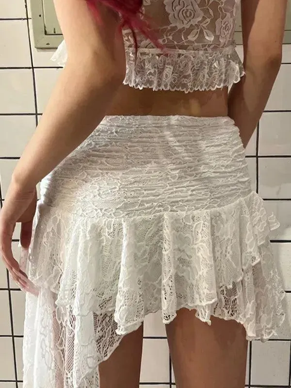 Lace Irregular Ruffled Mini Shirt