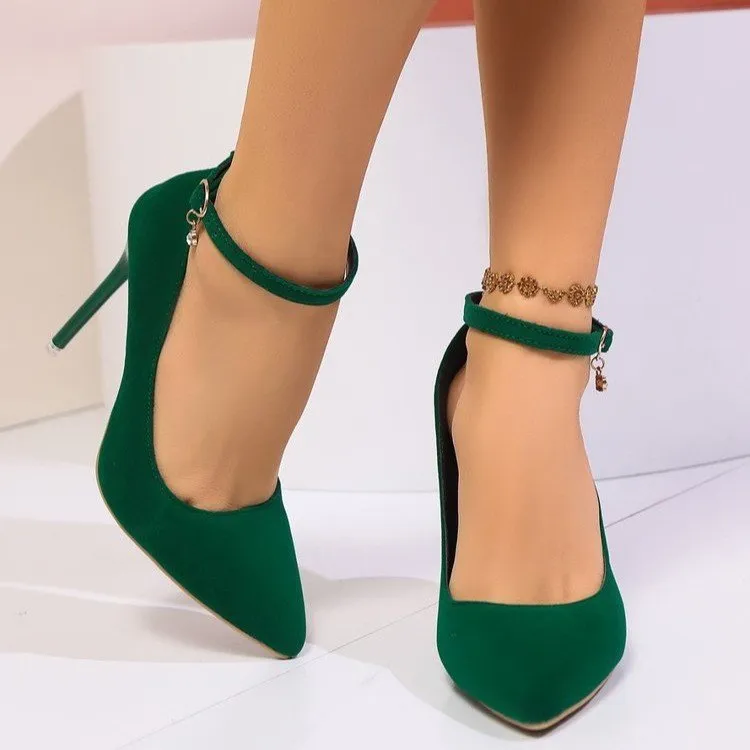 Ladies New All-Match Pointed Toe Buckle High Heels