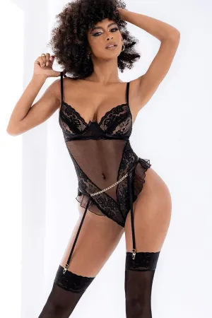 Mesh Bodysuit With Ruffle detail