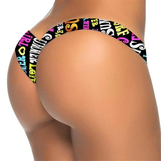 New Floral V shape sexy women brazilian tanga brasil thong female swimwear micro mini bikini bottom brief Panties Underwear Y87B