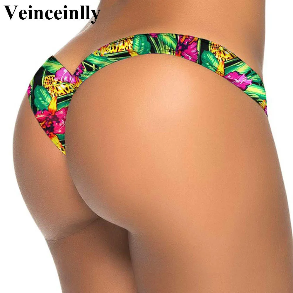 New Floral V shape sexy women brazilian tanga brasil thong female swimwear micro mini bikini bottom brief Panties Underwear Y87B