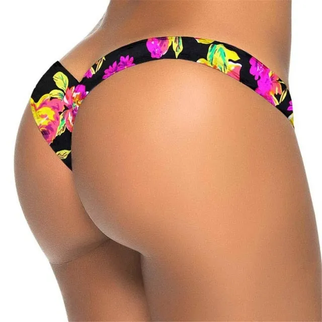 New Floral V shape sexy women brazilian tanga brasil thong female swimwear micro mini bikini bottom brief Panties Underwear Y87B