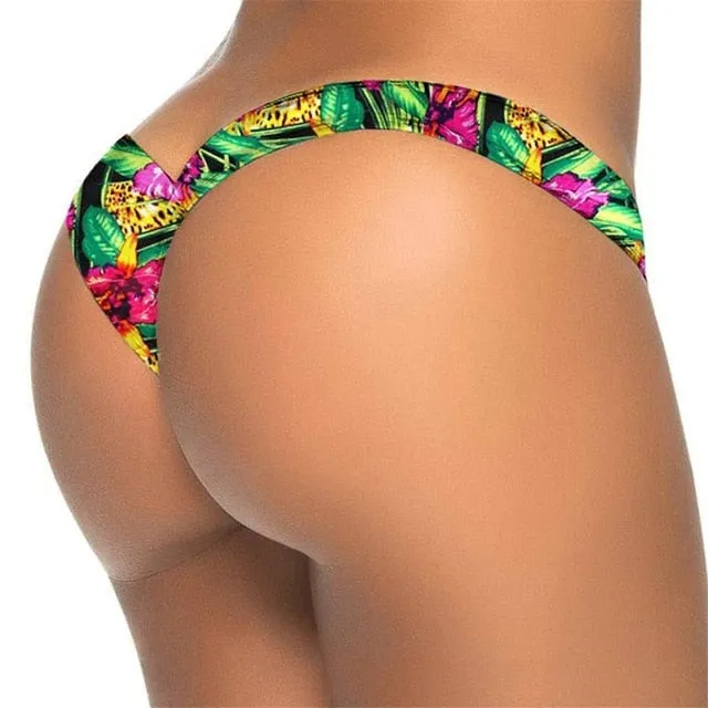 New Floral V shape sexy women brazilian tanga brasil thong female swimwear micro mini bikini bottom brief Panties Underwear Y87B