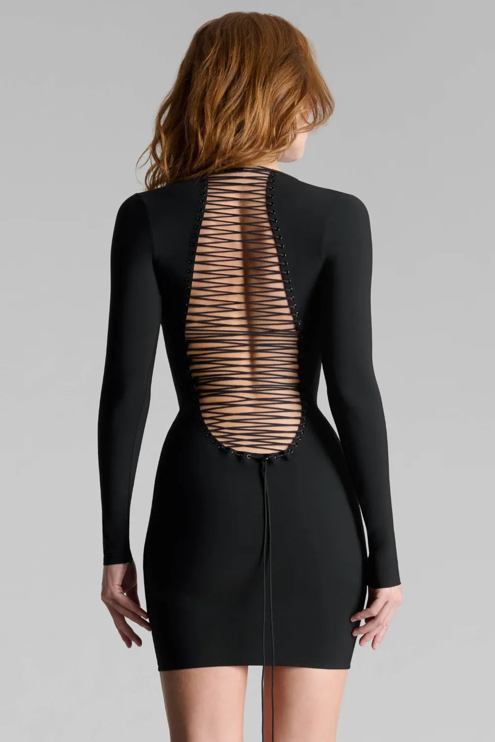 Nuit Infinie Long Sleeve Short Open Back Dress