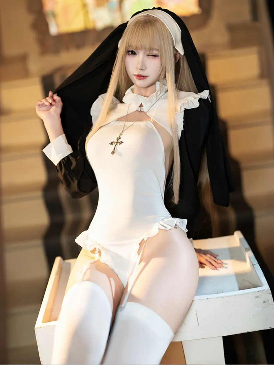 Open Crotch Bodysuit and Nun Veil