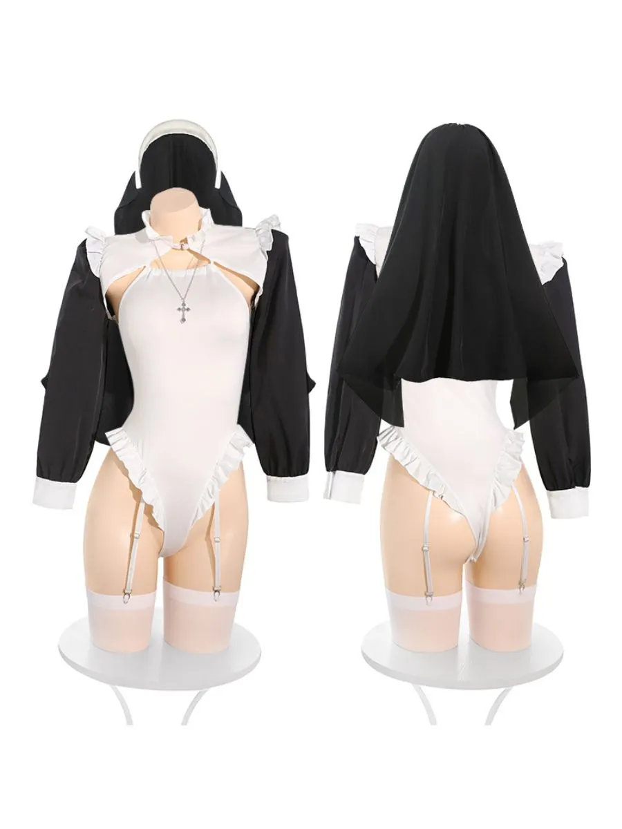 Open Crotch Bodysuit and Nun Veil