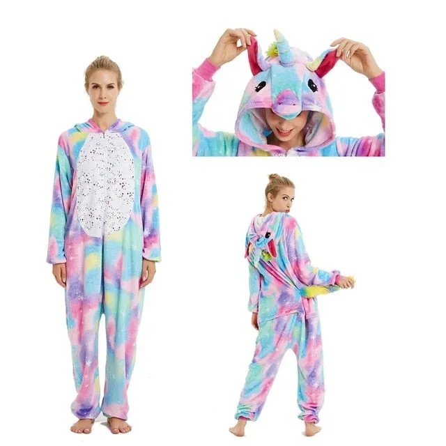 Pajamas For Women Unicorn Stitch Kigurumi Flannel Cute Animal Pajamas Sets Winter Sleepwear unicornio Nightie Pyjamas Home wear
