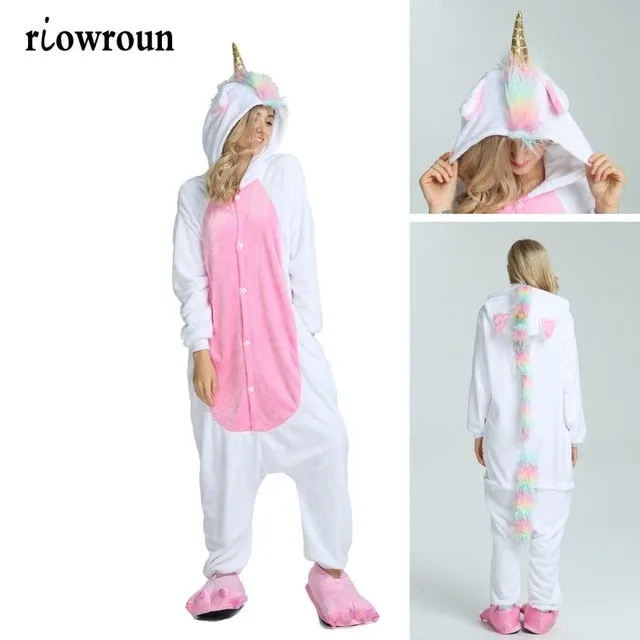 Pajamas For Women Unicorn Stitch Kigurumi Flannel Cute Animal Pajamas Sets Winter Sleepwear unicornio Nightie Pyjamas Home wear