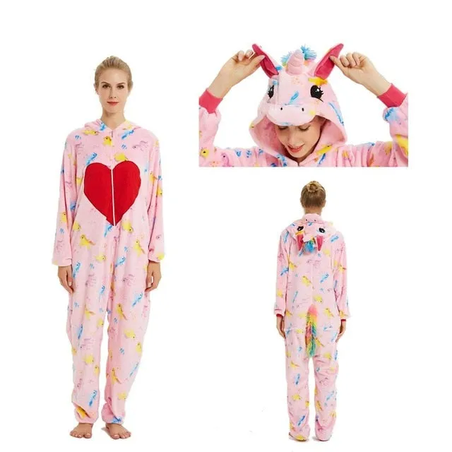 Pajamas For Women Unicorn Stitch Kigurumi Flannel Cute Animal Pajamas Sets Winter Sleepwear unicornio Nightie Pyjamas Home wear