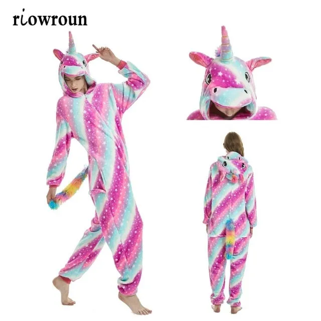 Pajamas For Women Unicorn Stitch Kigurumi Flannel Cute Animal Pajamas Sets Winter Sleepwear unicornio Nightie Pyjamas Home wear