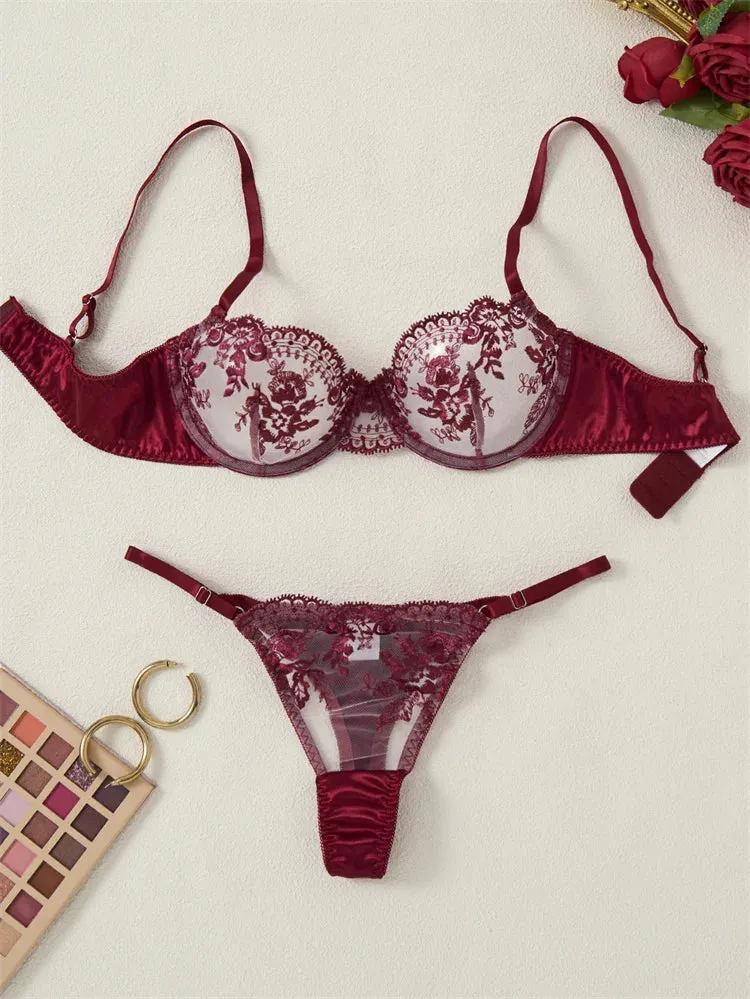 #PB Lingerie Tulle Wine Red Set
