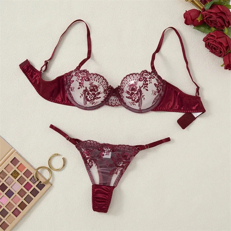 #PB Lingerie Tulle Wine Red Set
