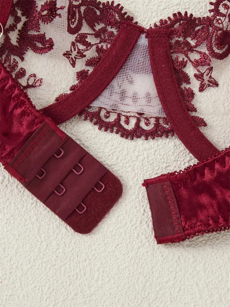 #PB Lingerie Tulle Wine Red Set