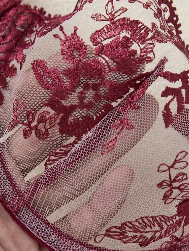 #PB Lingerie Tulle Wine Red Set
