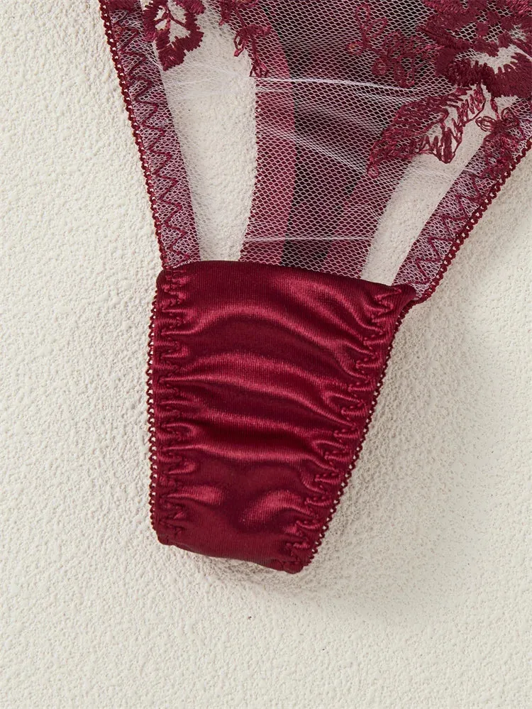 #PB Lingerie Tulle Wine Red Set