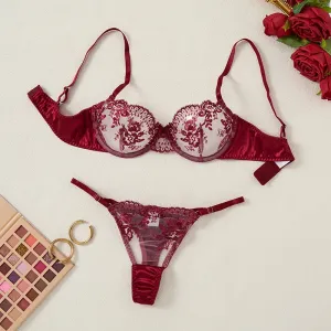 #PB Lingerie Tulle Wine Red Set