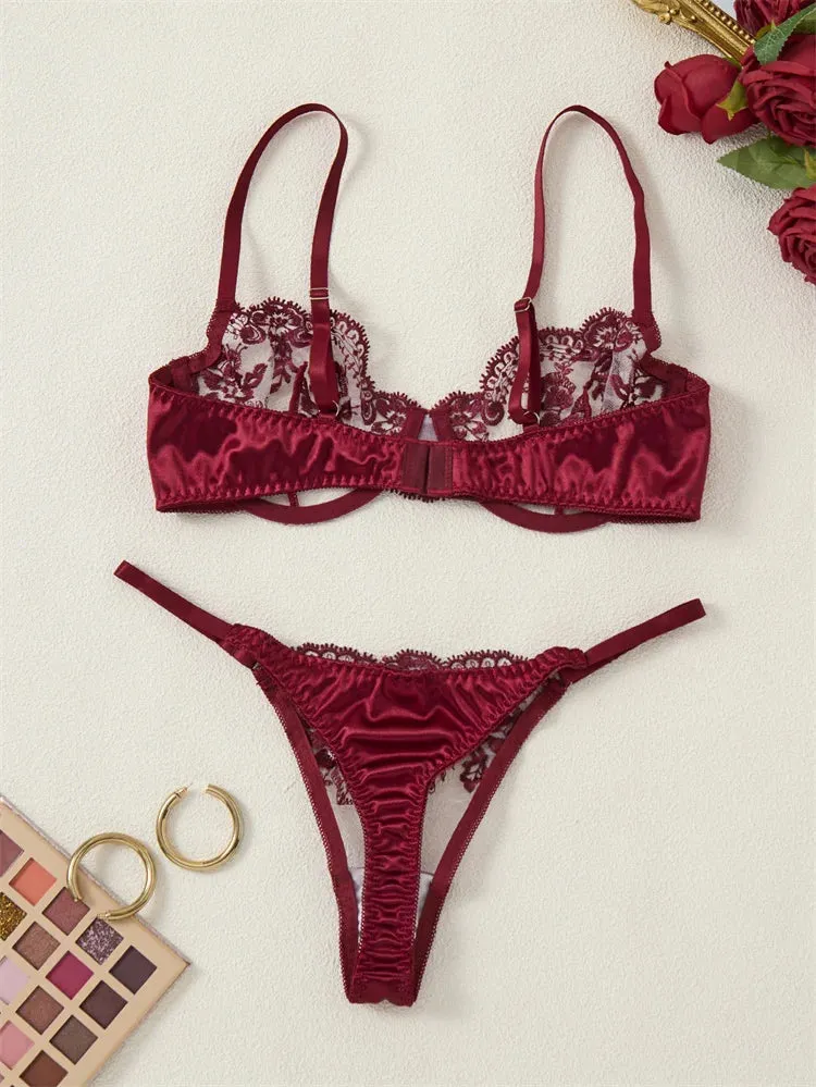 #PB Lingerie Tulle Wine Red Set