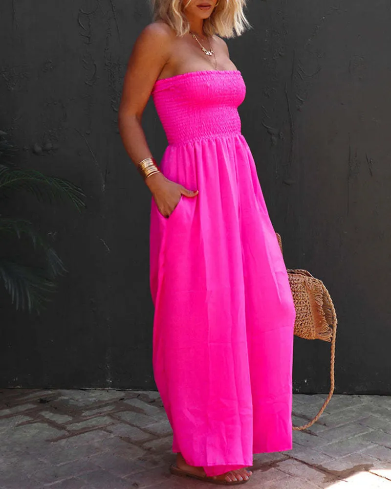 Pleated Tube Top Jumpsuit